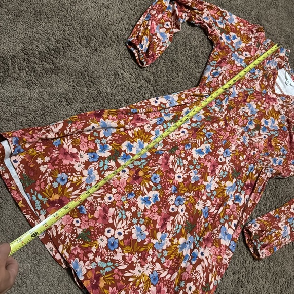 NWT Time & Tru Dress-Sz XS (0-2)-Long Sleeve Floral-Pinks/Blues/Maroon-V Neck - Picture 13 of 15